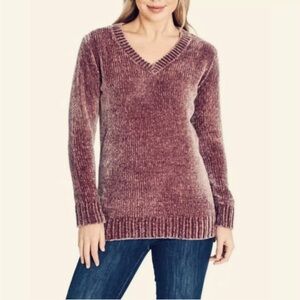 Orvis Blush wine purple Chenille V-Neck Tunic Sweater Women's Size M/M